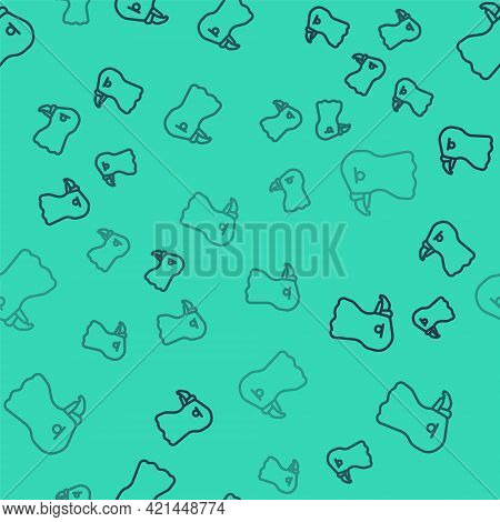 Black Line Eagle Head Icon Isolated Seamless Pattern On Green Background. Vector