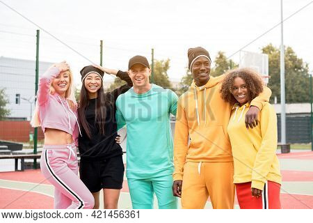 Multi-ethnic Group Teenage Friends. African-american Asian Caucasian Student Spending Time Together 