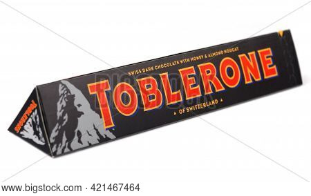 Lviv, Ukraine - May 13, 2021: Tobleron Swiss Dark Chocolate