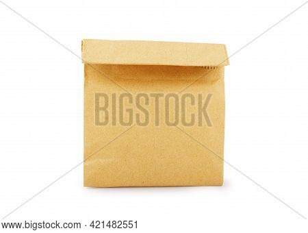 Brown Craft Paper Bag Packaging Template With Stitch Sewing Isolated On White Background. Packaging 