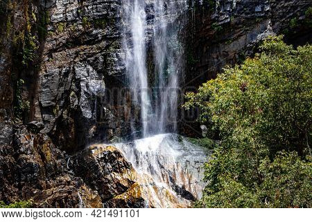 Stream Of Fresh Water Pouring Down Through The Rocks In A Tropical Forest, Natural Beauty Of The Mot