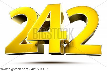 242 Gold 3D Illustration On White Background With Clipping Path.