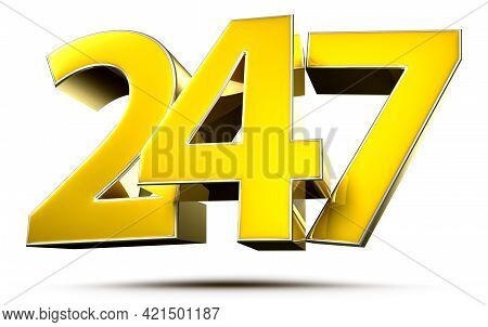 247 Gold 3D Illustration On White Background With Clipping Path.
