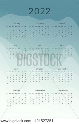 Vertical Mint Green Calendar For 2022 Year. Mountains Silhouettes Abstract Gradient Colorful Backgro
