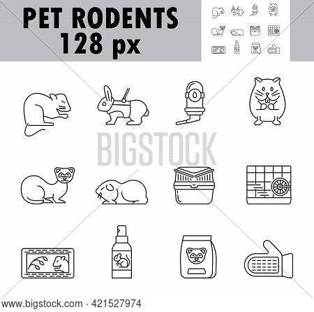Pet Rodents Icon Set Vector. Ferret, Hamster, Rabbit Are The Symbols Shown.