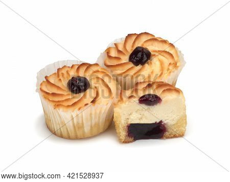 Black Currant Flled Crd Cake On White Background