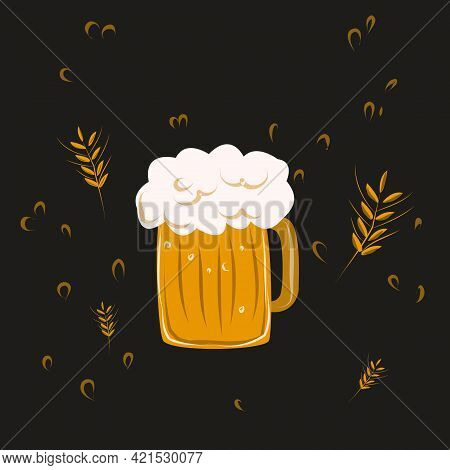 Foamy Beer On Black Background Festival Glass Goblet