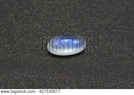 Natural Genuine Adularia Blue Sheen Oval Cabochon Moonstone. Loose Transparent Gem With Milky Suspen