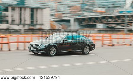 Moscow , Russia - May 2021: Premium Class Sedan Mercedes Benz W222 S-class At The City Street