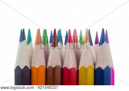 Colored Pencils On A White Background. Side View