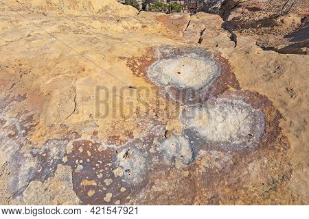 Mineral Deposits On Arid Sandstone In El Malpais National Monument In New Mexico