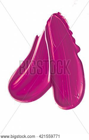 Purple Beauty Cosmetic Texture Isolated On White Background, Smudged Makeup Emulsion Cream Smear Or 
