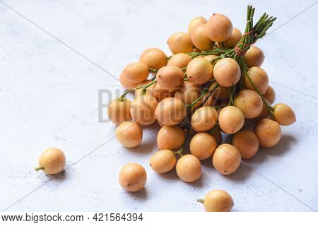 Ripe Fresh Rambeh Fruit, Rambi Harvest From Tree At The Garden Summer Tropical Fruit In Thailand