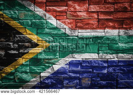National Flag Of South African Republic On Stone  Wall Background.the Concept Of National Pride And 