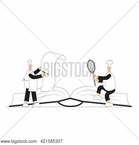 Cook Chef With Recipe Book, Hat, Uniform From Professional Kitchen Restaurant. Vector Stock Illustra