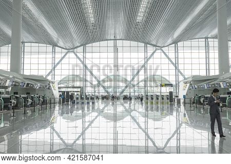 Guangzhou, China - October 25, 2018 : Interior Of Guangzhou Baiyun International Airport In Guangzho