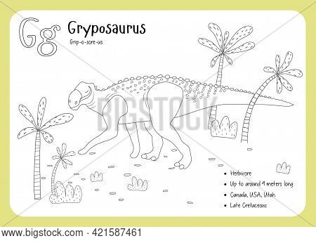Coloring Cards With Dinosaurs And Alphabet. Dinosaur Fact Cards. Dinosaur Names Corresponding To The