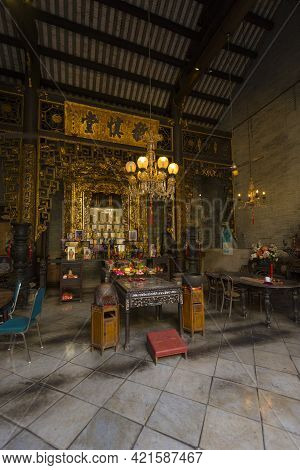 Penang, Malaysia - February 13,2019 : The Ancestral Hall Of Pinang Peranakan Mansion In Penang, Mala