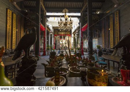 Penang, Malaysia - February 13,2019 : The Ancestral Hall Of Pinang Peranakan Mansion In Penang, Mala