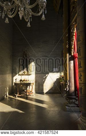 Penang, Malaysia - February 13,2019 : The Ancestral Hall Of Pinang Peranakan Mansion In Penang, Mala