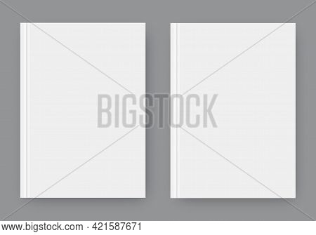 Set Of Two White Realistic Blank Pages With Shadow. Mock Up Template For Your Design. Vector Illustr