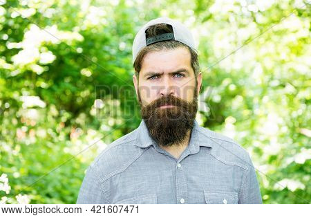 Life Changing. Barber. Hispter Style. Fashion Portrait Of Man. Hair Beard Care. Guy In Forest. Summe