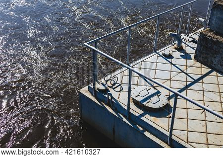 Pontoon Bridge Section. Metal Floating Bridge. Pontoon Bridge To The Other Side Of The River