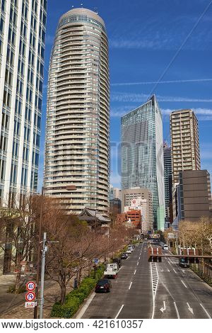 Tokyo, Japan - February 24: View Of The Atago Green Hills Complex And Toranomon Hills Skyscraper Fro