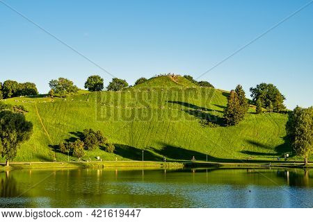 Munich, Germany - Jul 27, 2020: Stadium Of The Olympiapark In Munich, Germany, Is An Olympic Park Wh