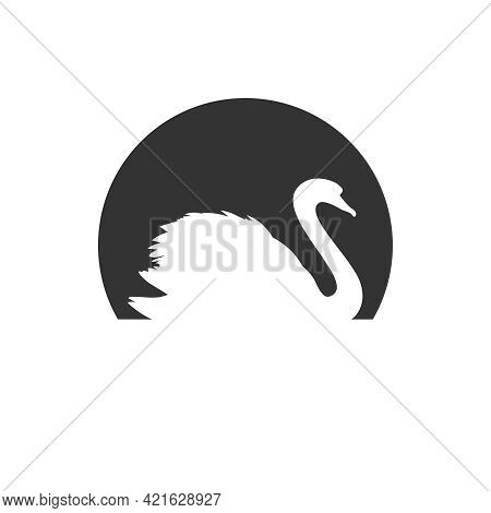 Swan Graphic Icon. Silhouette Of Swan In The Circle Isolated On White Background. Vector Illustratio