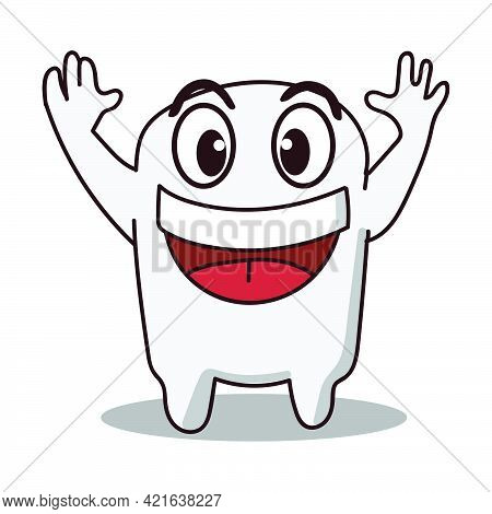 Illustration Of A Cute Tooth Mascot Cartoon Character Who Is Raising Hands