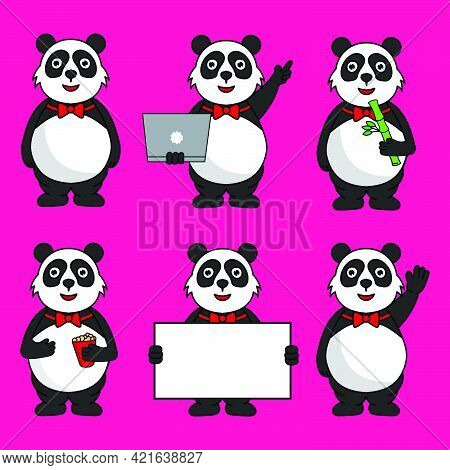 Set Of Cute Fat Panda Mascot Cartoon Characters Illustration Set With Various Styles And Poses