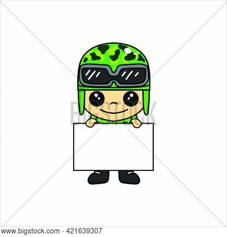 Mascot Illustration Of Cute Soldier Or Soldier Cartoon Character With Whiteboard