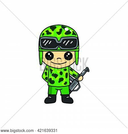 Mascot Illustration Of Army Cartoon Character Or Cute Soldier With Weapon