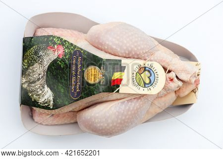 Namur, Belgium, 10 May 2021 At The Supermarket Coucou De Malines Chicken Natural Food Prepared For S