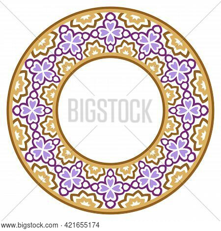 Decorative Round Ornament. Ceramic Tile Border. Pattern For Plates Or Dishes. Islamic, Indian, Arabi