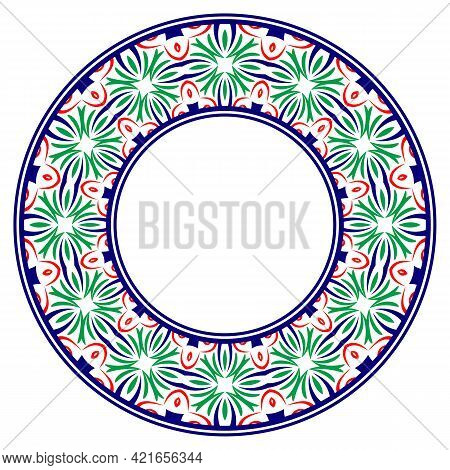 Decorative Round Ornament. Ceramic Tile Border. Pattern For Plates Or Dishes. Islamic, Indian, Arabi