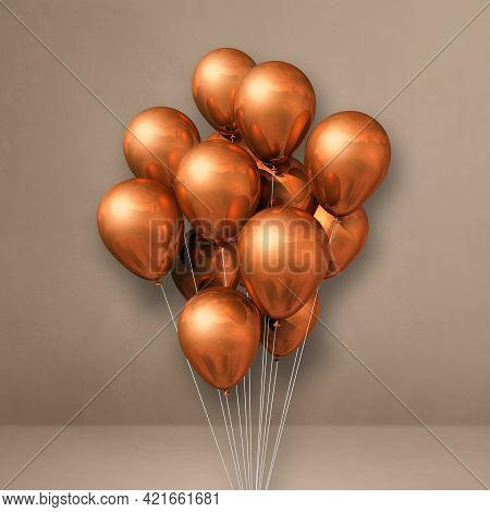 Copper Balloons Bunch On A Beige Wall Background. 3d Illustration Render