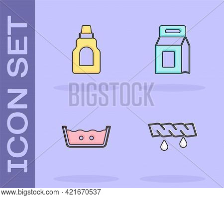 Set Squeeze Clothes, Bottle For Cleaning Agent, Temperature Wash And Laundry Detergent Icon. Vector