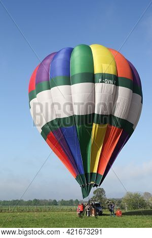 Charentay, France - May 1, 2012: Hot Air Balloon On The Ground In Beaujolais, France