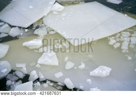 Ice Floes On The River Elbe Near Magdeburg In Germany In Winter