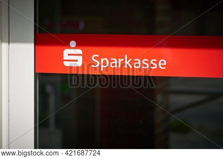 Magdeburg, Germany - April 25, 2021: Entrance Door To The Branch Of A Sparkasse In The City Center O