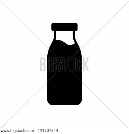 Plastic Or Glass Milk Bottle Solid Black Line Icon On White Background. Milk Product. Trendy Flat Is
