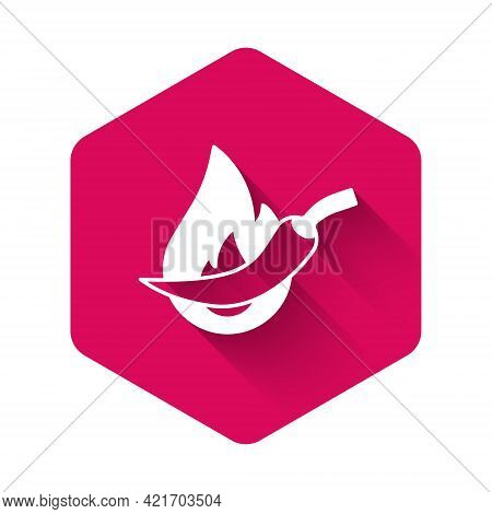 White Hot Chili Pepper Pod Icon Isolated With Long Shadow Background. Design For Grocery, Culinary P