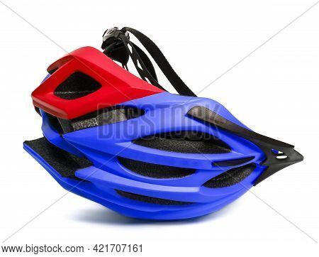 Blue And Red Helmet Upside Down Isolated On White Background
