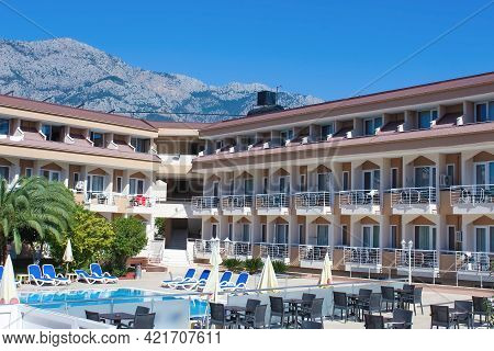 Kemer, Antalya, Turkey - May 11, 2021: Ares Hotel Kemer 3 Stars
