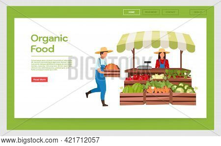 Organic Food Landing Page Vector Template. Farmers Market Stall Website Interface Idea With Flat Ill
