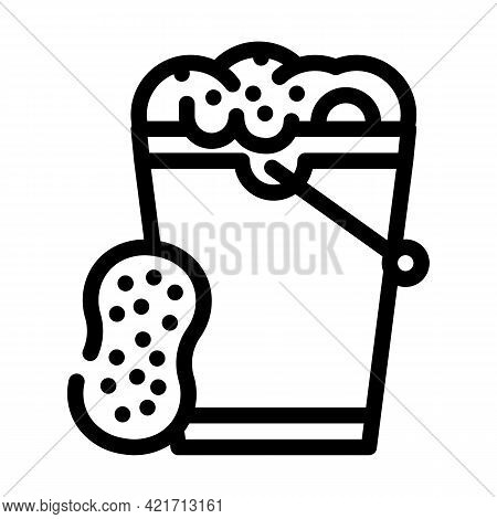 Foamy Water And Sponge For Car Polishing Line Icon Vector. Foamy Water And Sponge For Car Polishing 