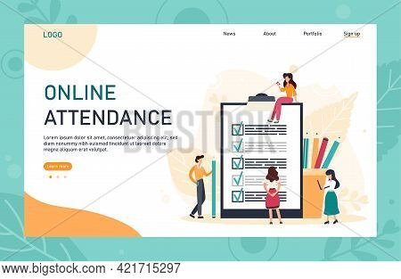 Attendance Concept. Check List With Done Mard, Businessman With Questionnaire On Clipboard. Flat Vec