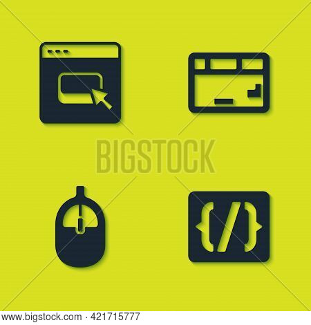 Set Browser Files, Programming Language Syntax, Computer Mouse And Keyboard Icon. Vector